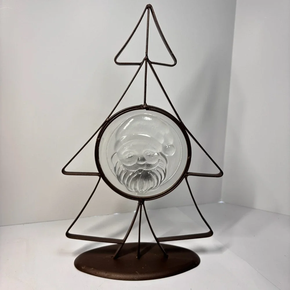 Nordic Scandinavia Holiday Decor Metal Christmas Tree Candle Holder Glass Santa